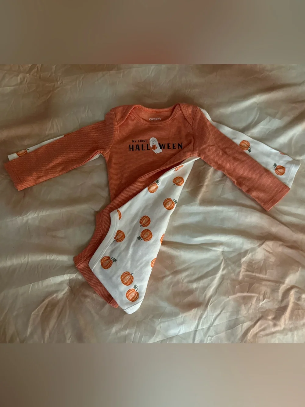Carter's NWOT Orange & White Halloween Pumpkin Baby One-Piece Set | 9m #Unisex